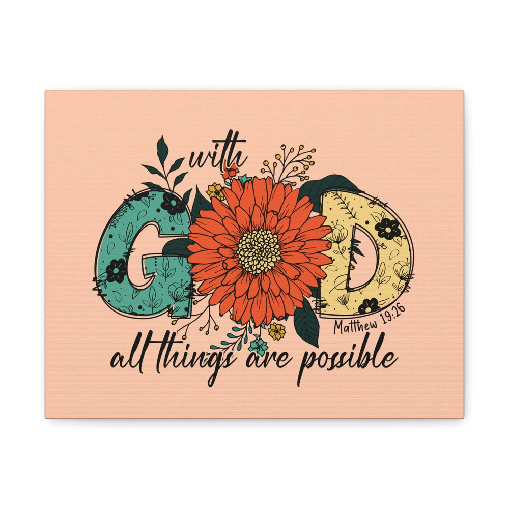 Scripture Walls With God Mark 10:27 Three Flowers Peach Christian Wall Art